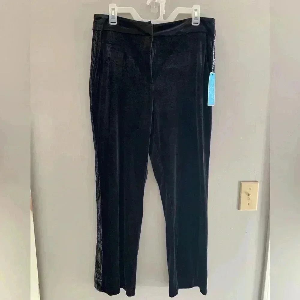 Woman’s Draper James Black Velvet Sequined Accent Holiday Workwear Pants Size 12